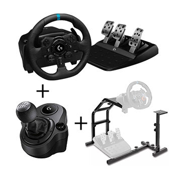 باندل فرمان بازی Logitech G923 + دنده شیفتر Logitech + استند اورجینال قابل تنظیم (کارکرده)